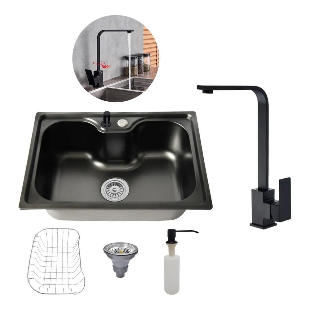 Kit Cuba Cozinha Gourmet Aço Inox 60x42 E Torneira Slim Preto Brinovar