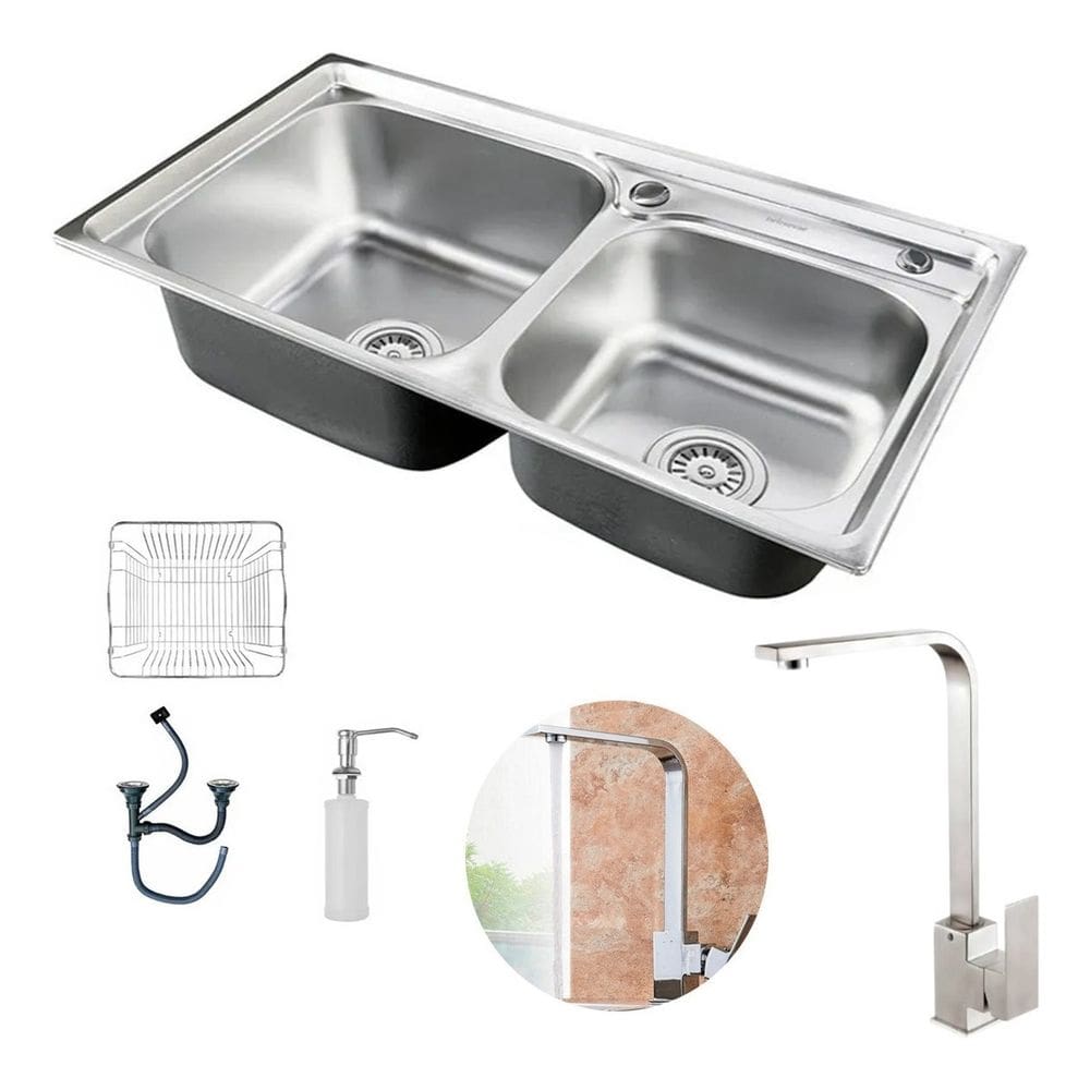 Cuba Dupla Cozinha Gourmet Aço Inox E Torneira Perfil L Slim Prata Brinovar
