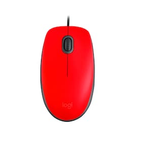 Mouse com fio USB Logitech com Clique Silencioso, Design Ambidestro e Facilidade Plug and Play, Vermelho