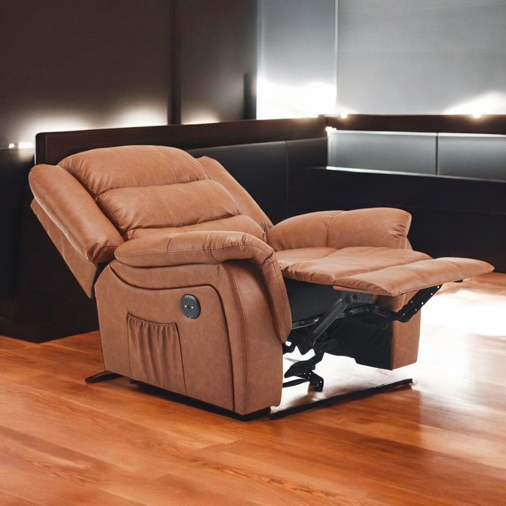 Poltrona Do Papai Reclinável Elétrica Massageadora Ocean Corino Premium Marrom