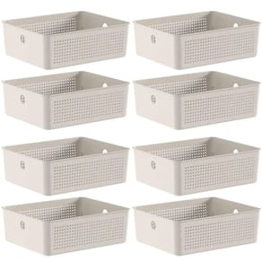 8 Caixas Organizadoras Multiuso Flow Bege 12L Ou Cestos Plásticos Lavanderia Closet