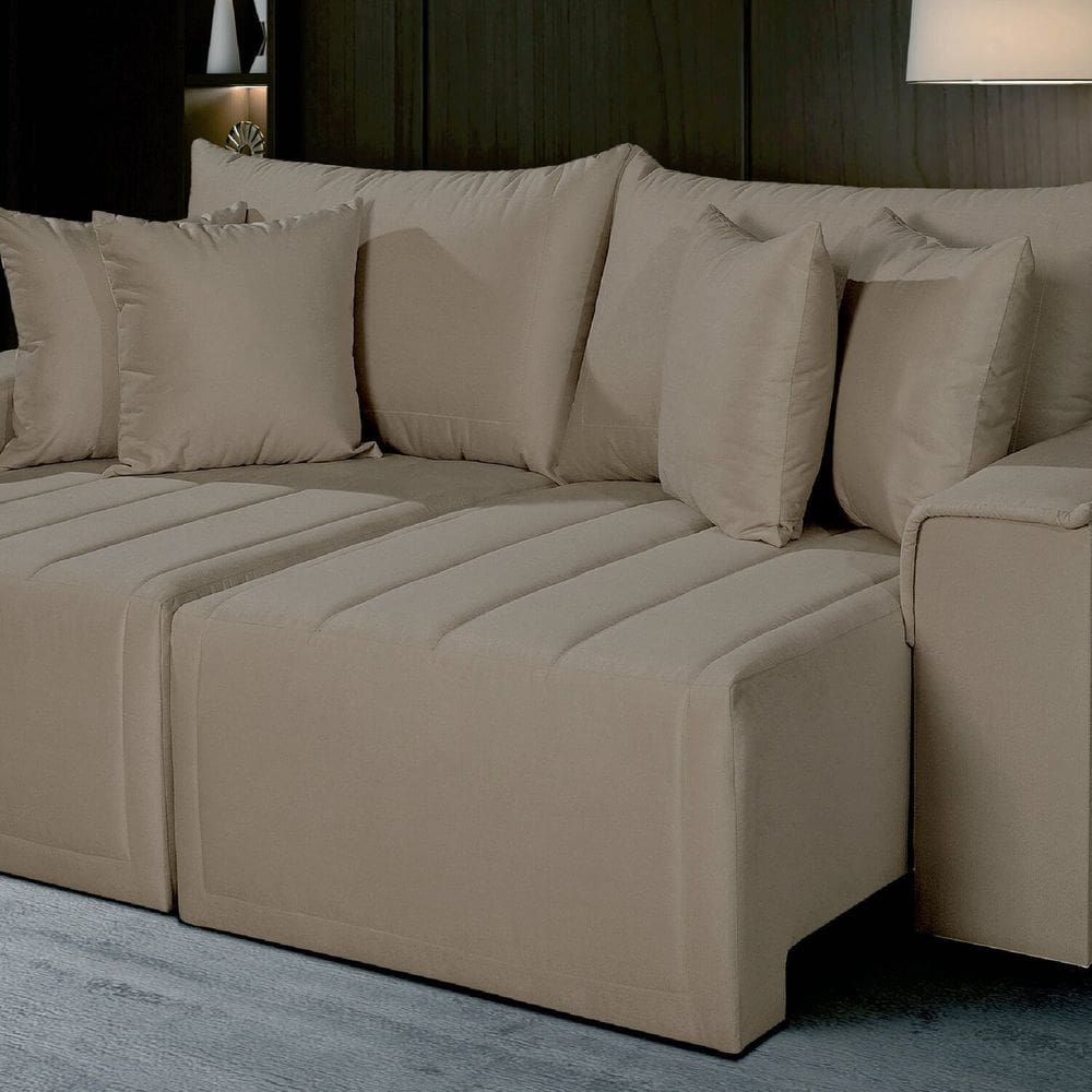 Sofá Living Retrátil com Molas 230 Cm Veludo Veneza Bege Castor
