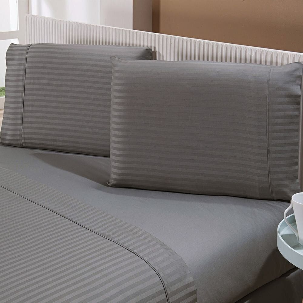 Jogo de Cama 300 Fios Stripe Solteiro  Cinza