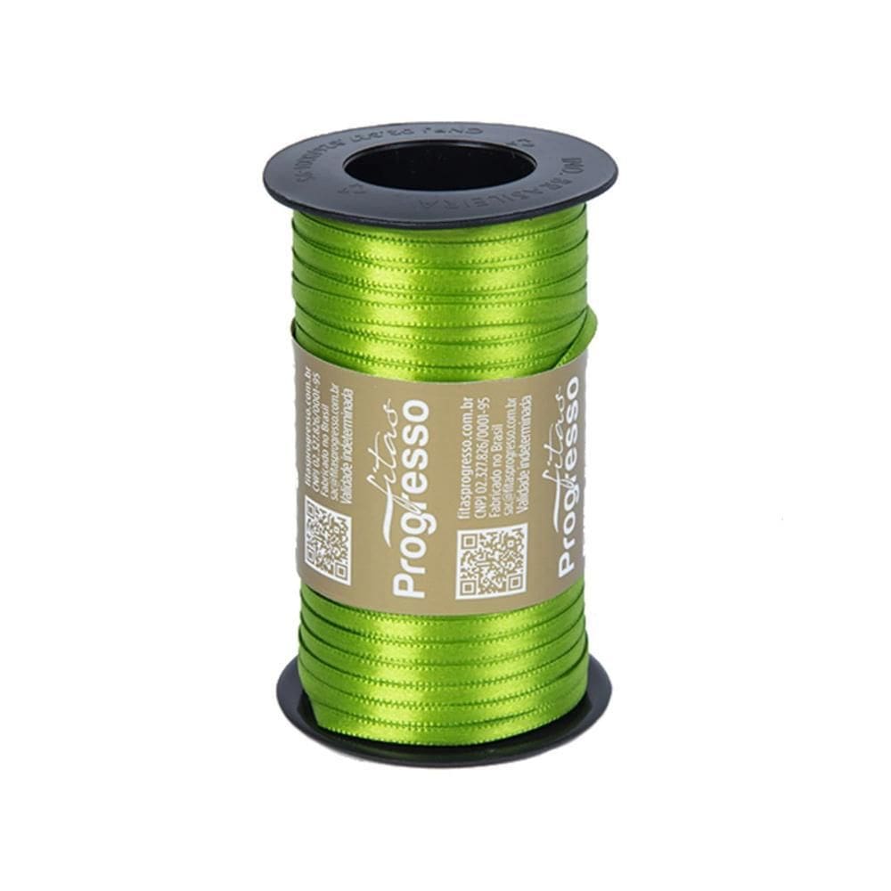 Fita De Cetim Progresso 7Mm Com 100 Metros Verde Folha