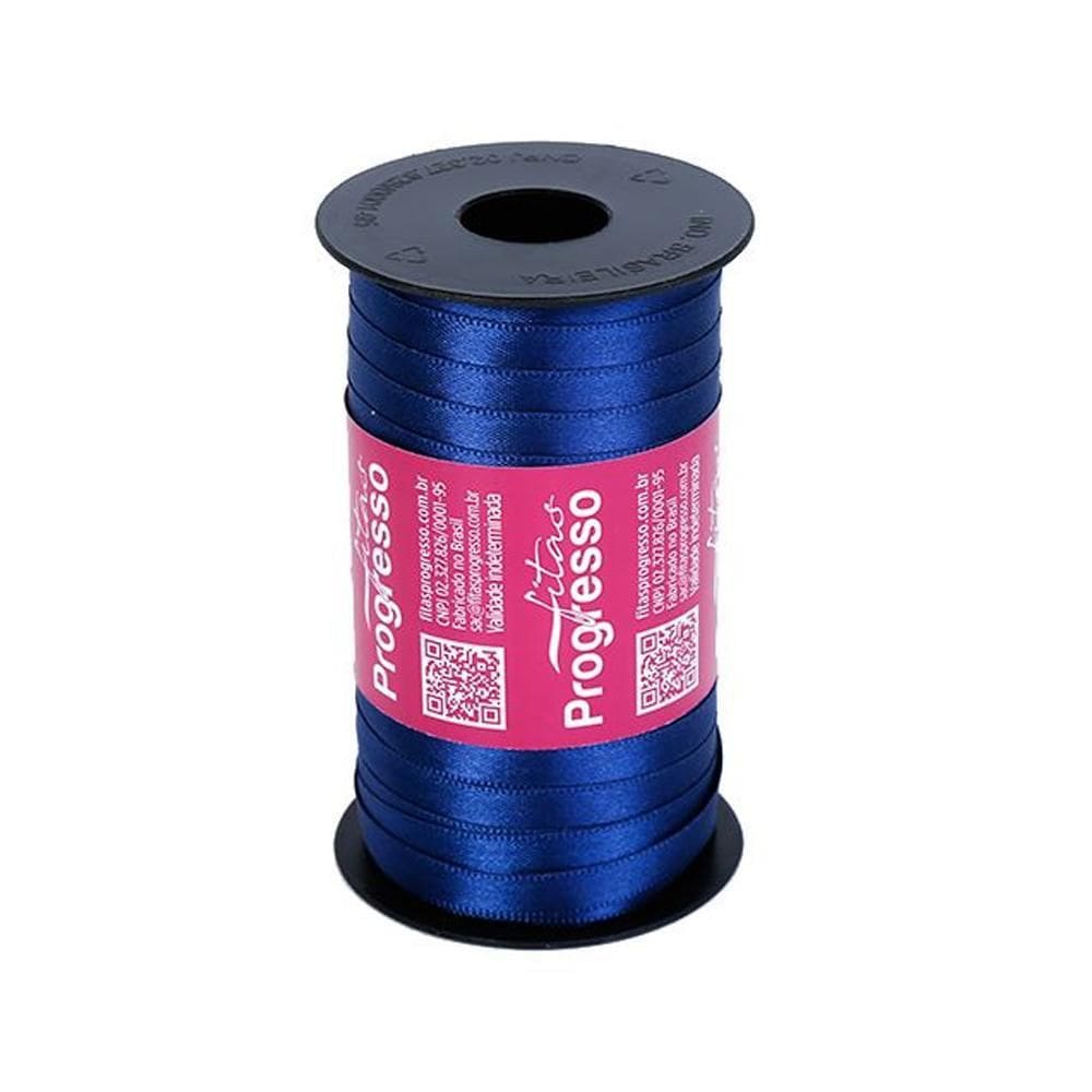 Fita De Cetim Progresso 7Mm Com 100 Metros Azul Marinho