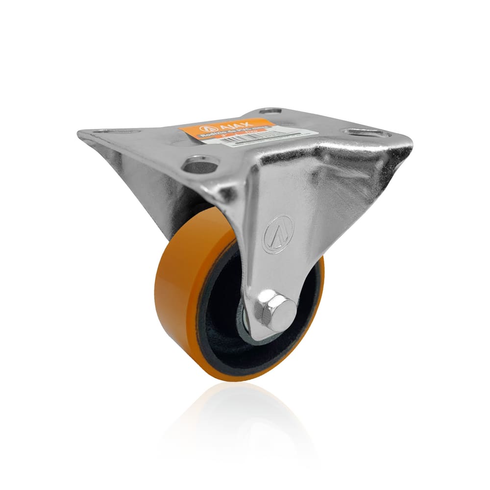 Rodízio Roda Fixo Laranja 312 Pu de 3&quot; Pol Até 250 Kg Sem Freio Ajax