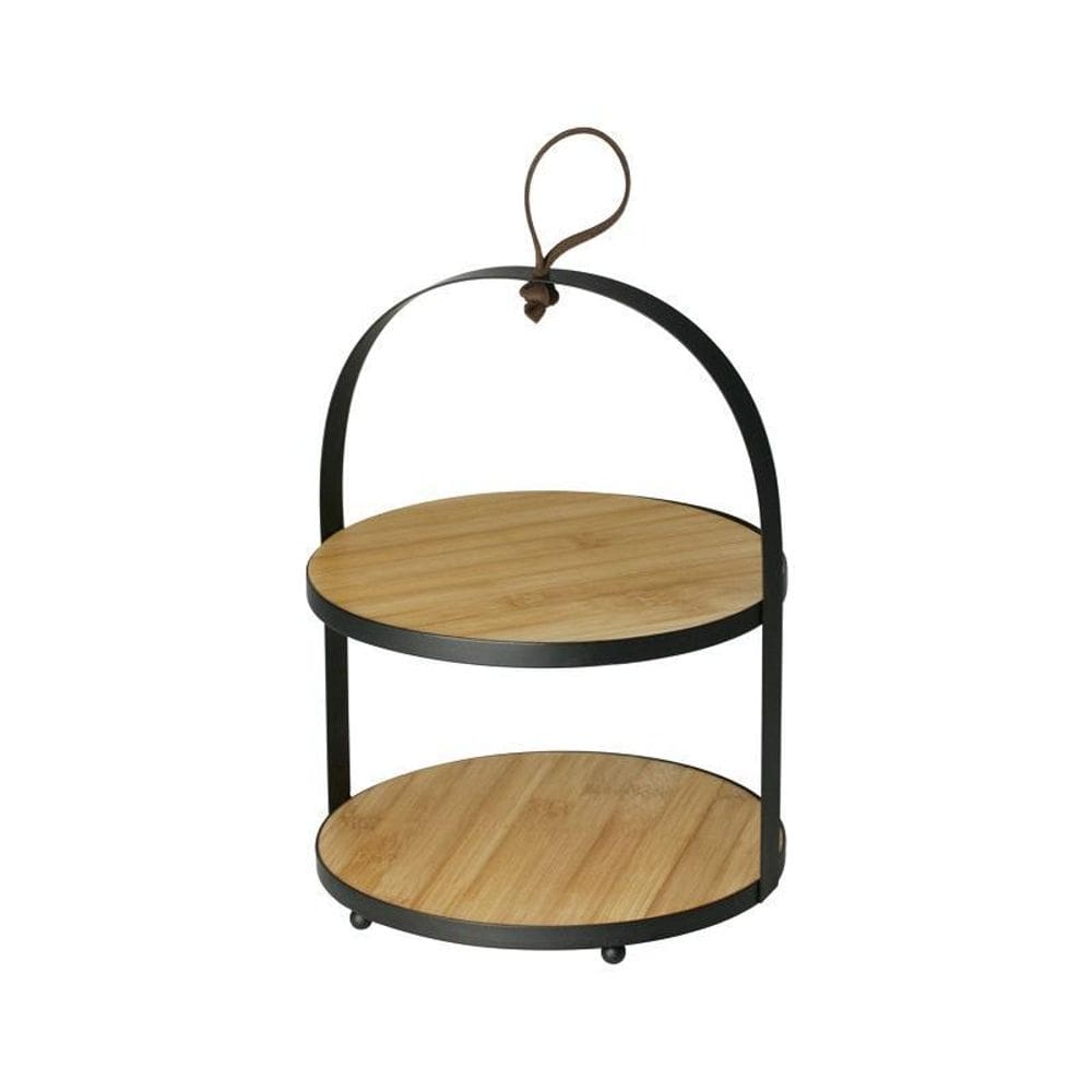 Suporte De Doces 2 Andares De Bambu E Metal 26Cm 7970