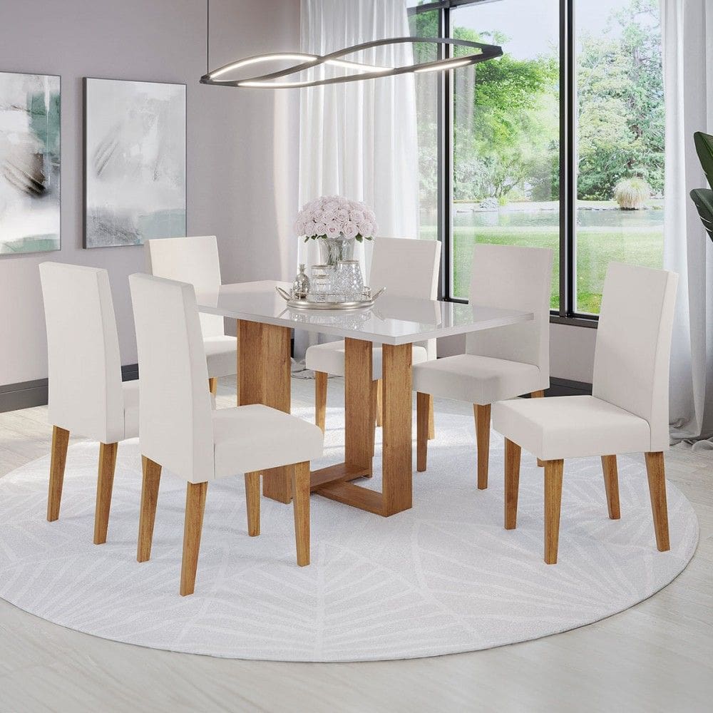 Mesa de Jantar 6 Lugares Aspen com Vidro Marrom/Off White/Marfim - Panorama Móveis