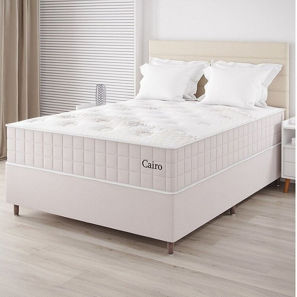 Conjunto Colchão Mola Ensacada e Base Box Casal 67x138x188cm Cairo Yescasa Creme
