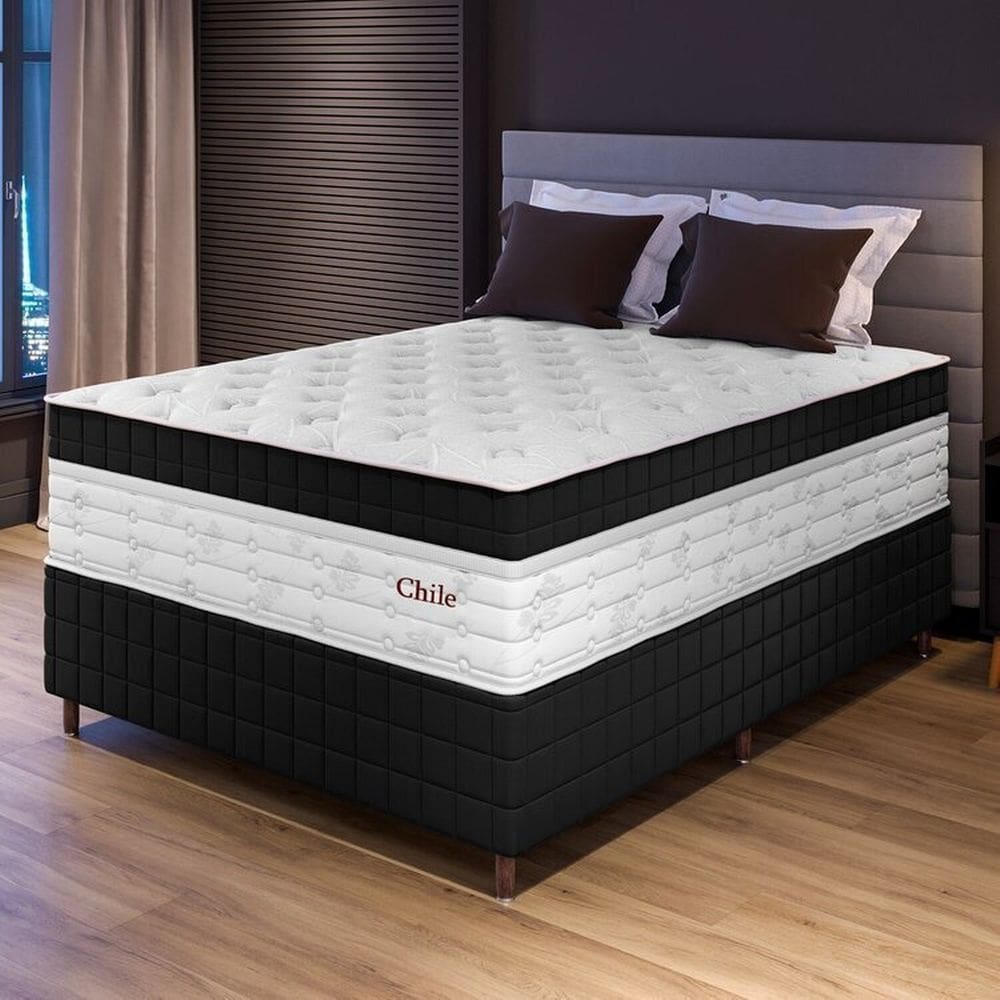 Conjunto Colchão Duplo Molejo e Base Box Casal 78x138x188cm Chile Yescasa Preto