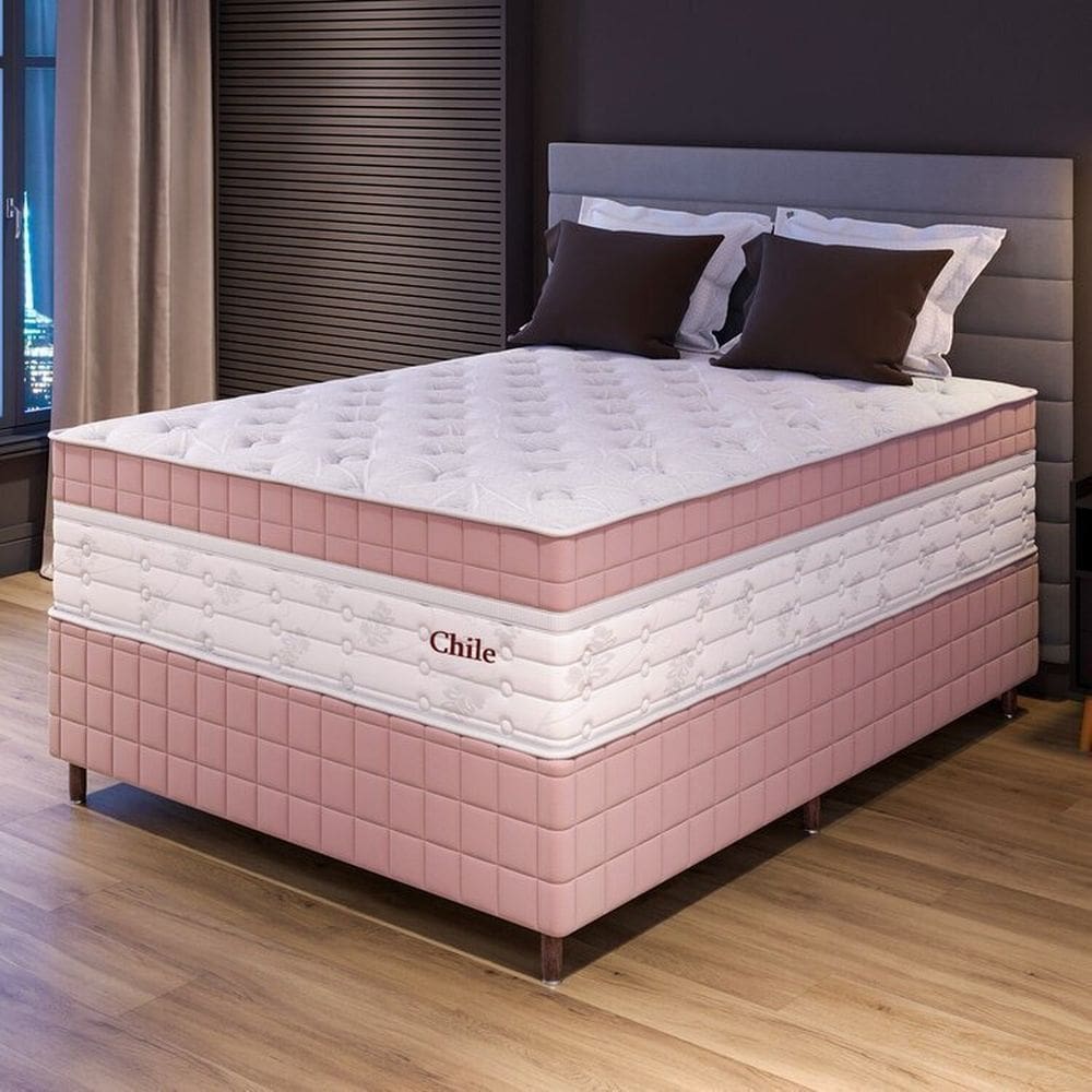 Conjunto Colchão Duplo Molejo e Base Box Casal 78x138x188cm Chile Yescasa Rose