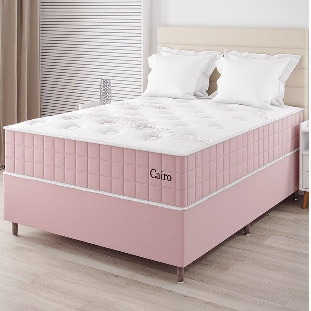 Conjunto Colchão Mola Ensacada e Base Box Casal 67x138x188cm Cairo Yescasa Rose