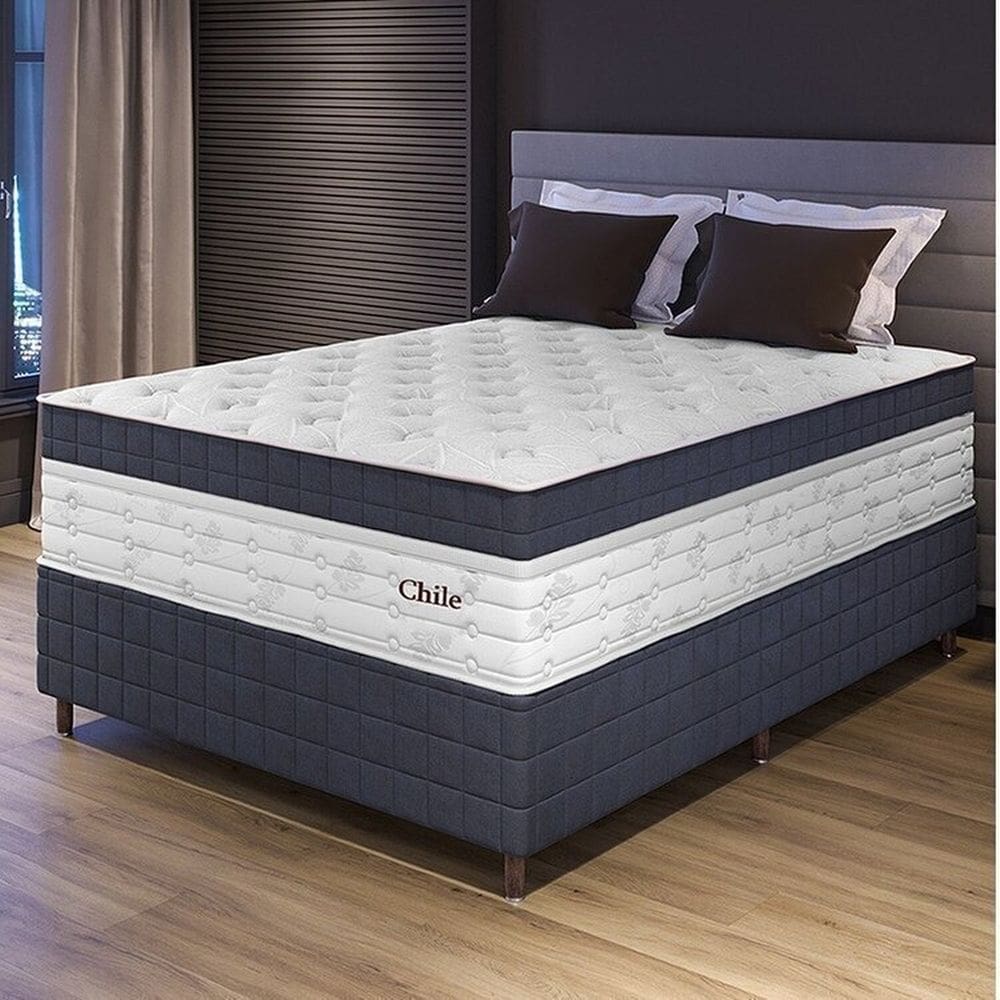Conjunto Colchão Duplo Molejo e Base Box Casal 78x138x188cm Chile Yescasa Azul
