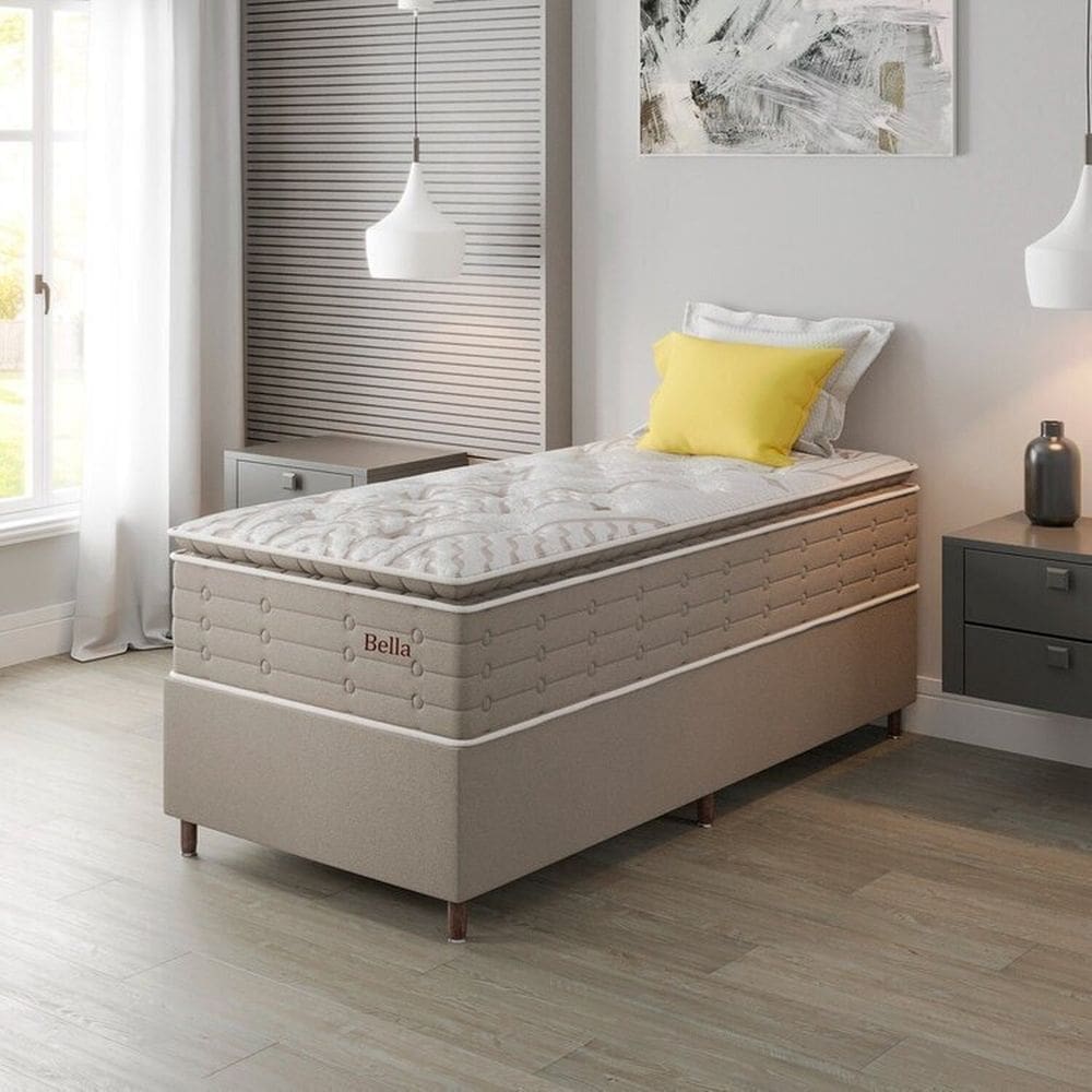 Conjunto Colchão Mola Ensacada e Base Box Solteiro 73x88x188cm Bella Boucle Yescasa Nude