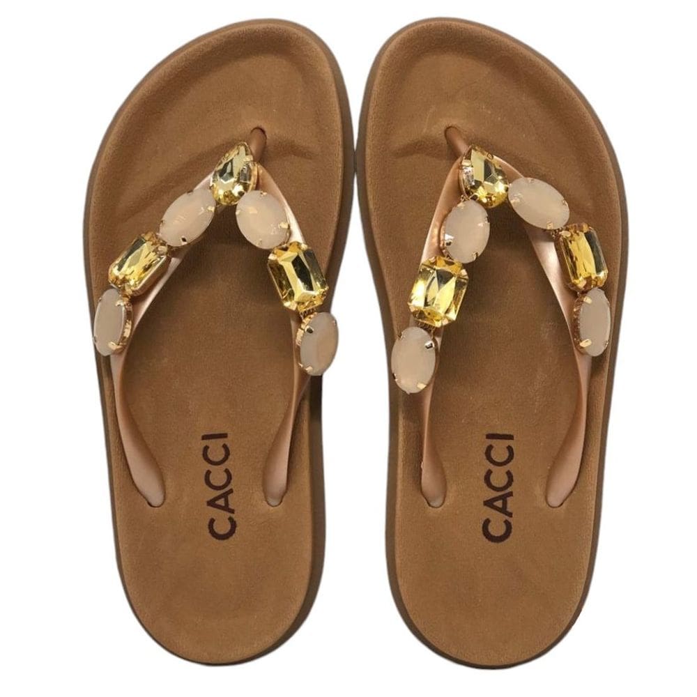 Chinelo de Dedo Feminino Moderno Tiras Pedras Flat Cacci