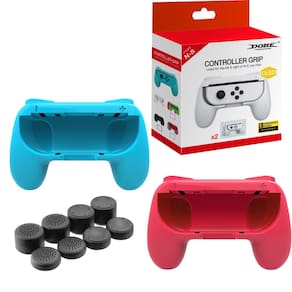 Adaptador Suporte Gamepad Grip Controle Joycon Nintendo Switch Oled V1 V2 Azul Vermelhro e Kit 8 Alongador Analógico