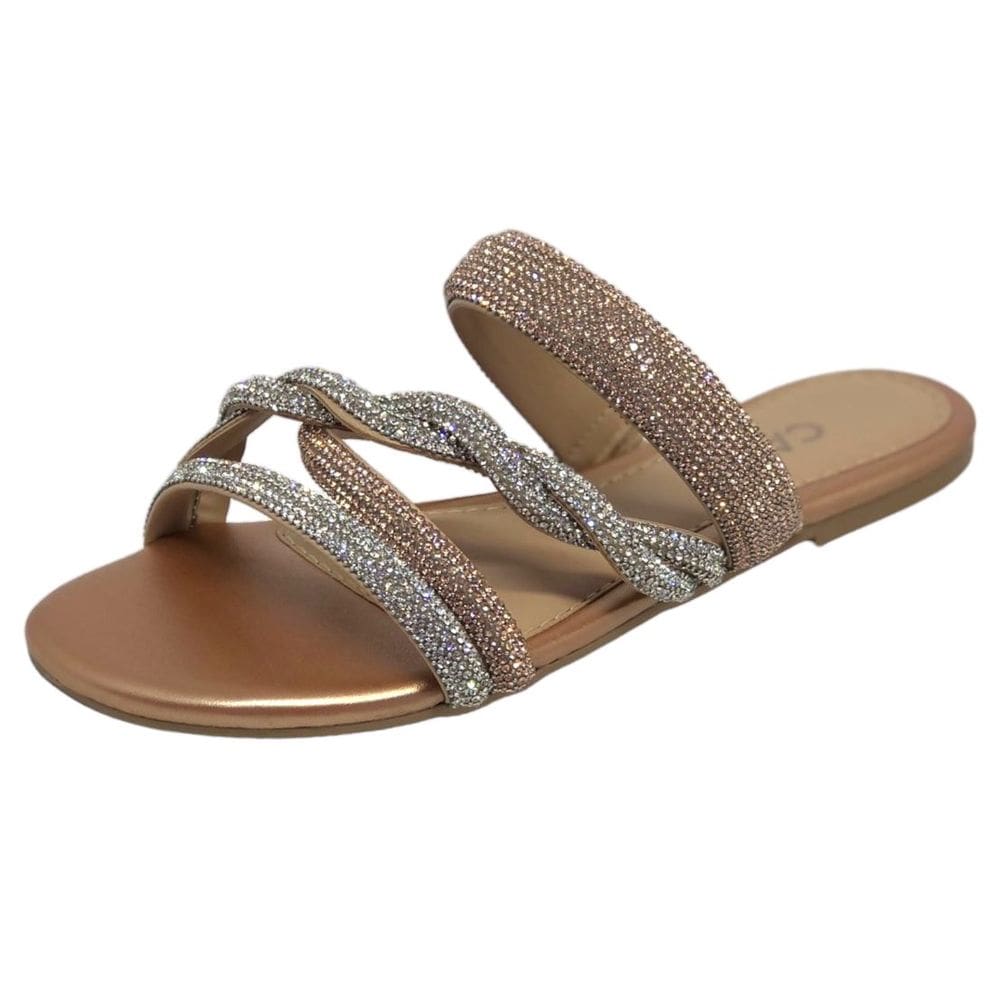 Chinelo Rasteira Casual Brilho Cacci com Tiras em Strass