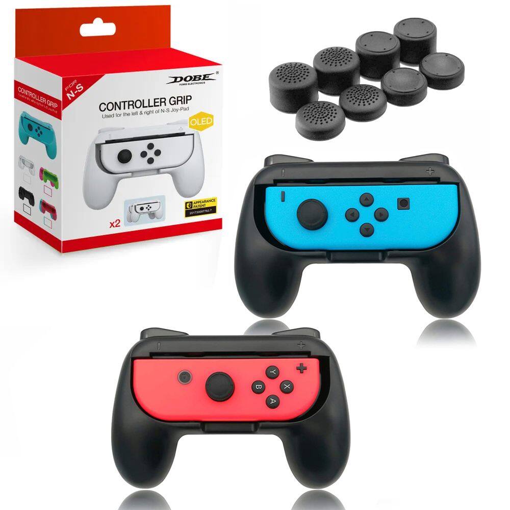 Adaptador Suporte Gamepad Grip Controle Joycon Nintendo Switch Oled V1 V2 Preto e Kit 8 Alongador Analógico