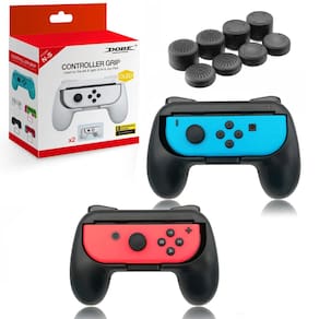 Adaptador Suporte Gamepad Grip Controle Joycon Nintendo Switch Oled V1 V2 Preto e Kit 8 Alongador Analógico
