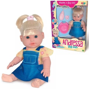 Boneca Bebê Infantil Andressa Faz Xixi 34cm Com Acessórios