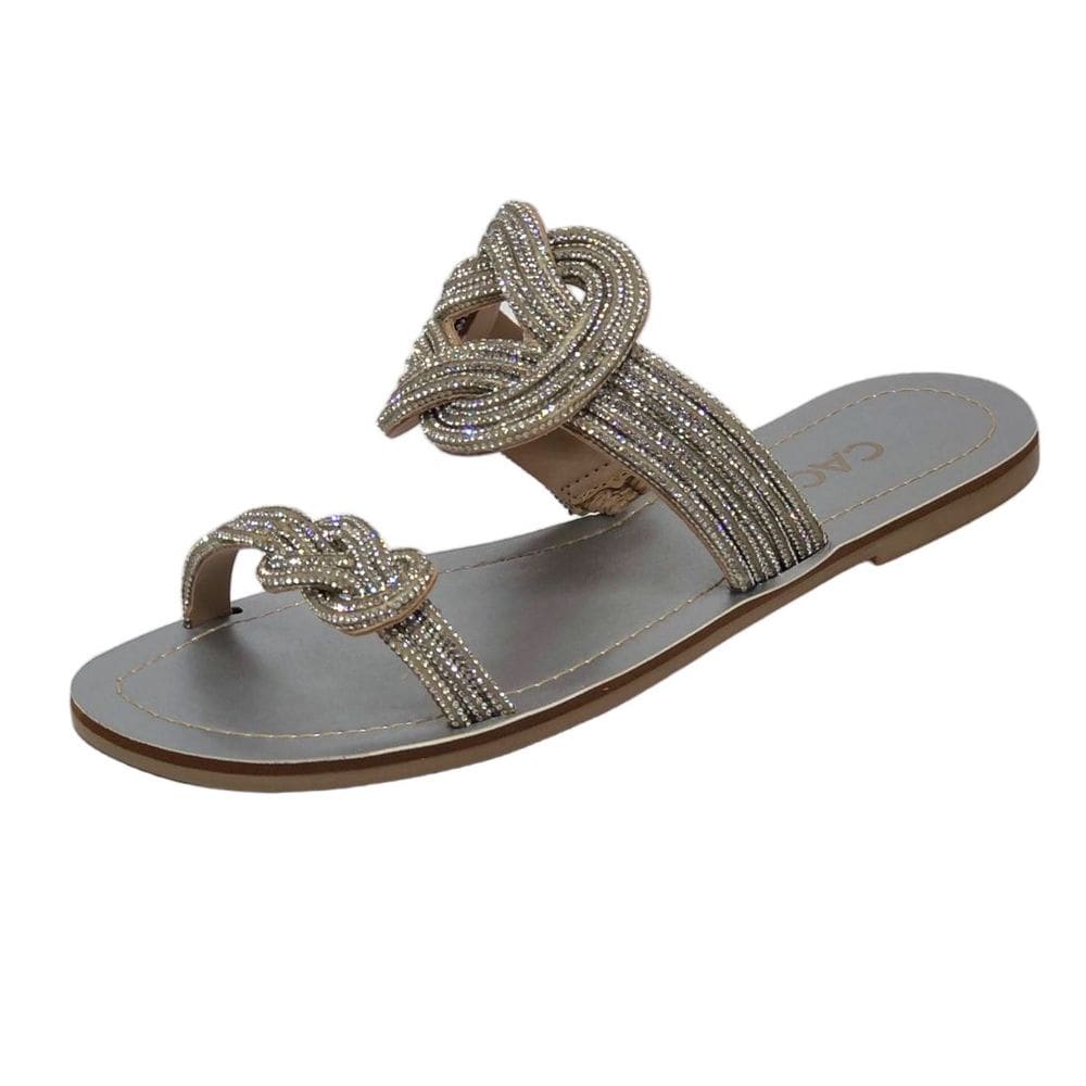 Chinelo Slide de Brilho Rasteirinha Cacci Feminino Dia a Dia