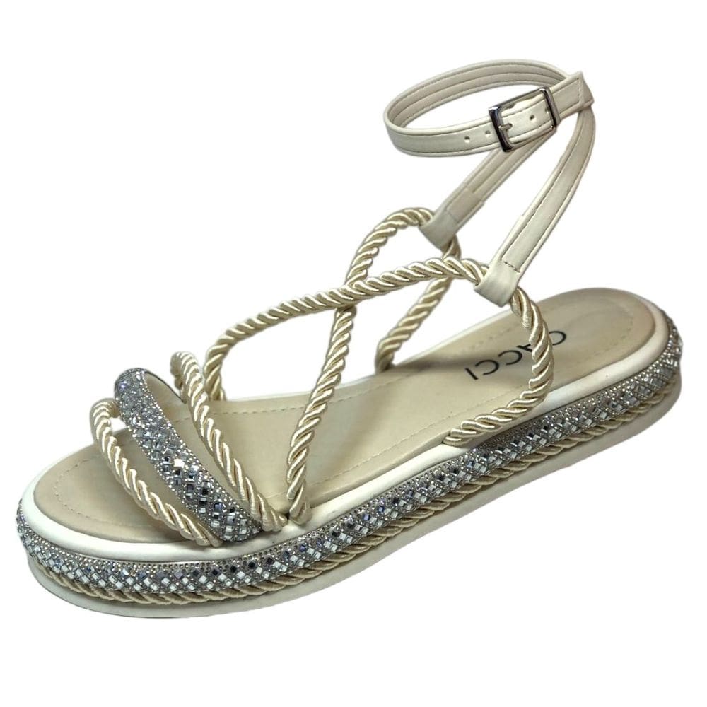 Sandália Plataforma Cordas Cacci com Brilho Moda