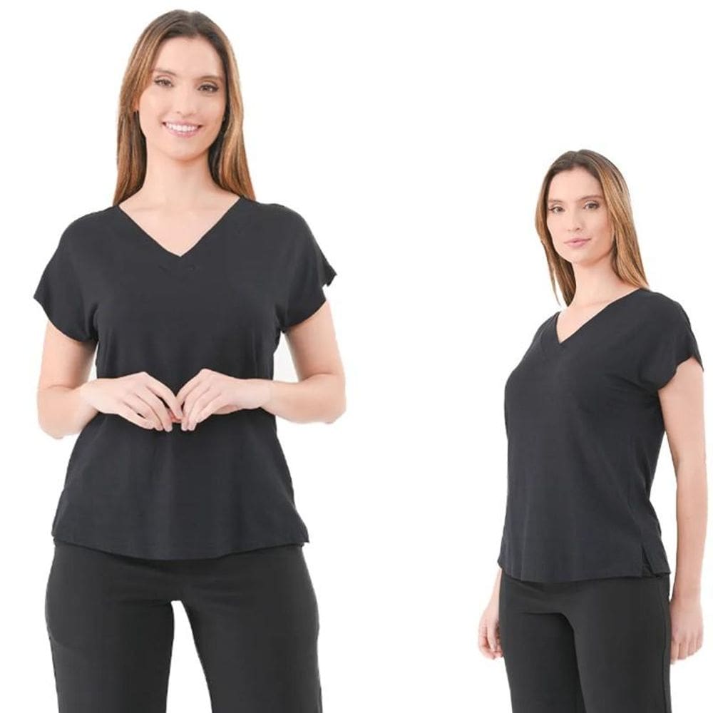 Blusa manga curta trabalhada decote em V Miralis