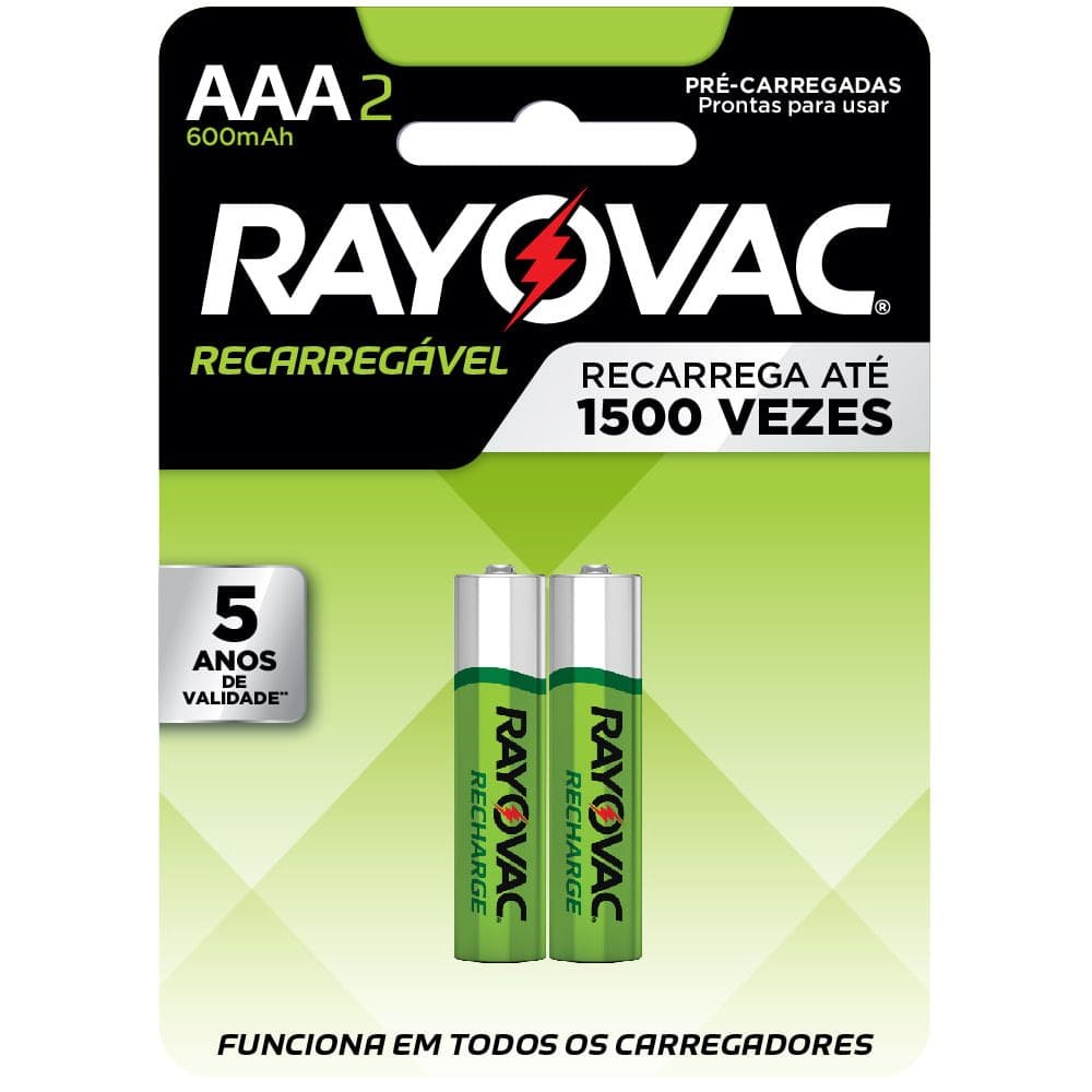 Pilha Recarregável Palito 600mAh Rayovac 55902 com 2 Unidades