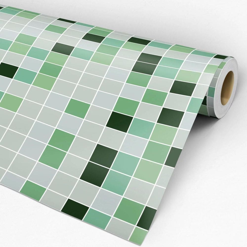 Papel De Parede Pastilha Tons De Verde Adesivo Vinílico 3M