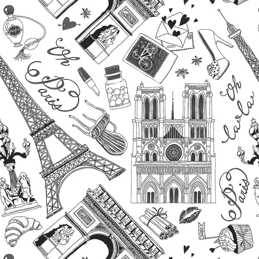 Papel De Parede Adesivo Paris Branco Decoração Lavável 3M
