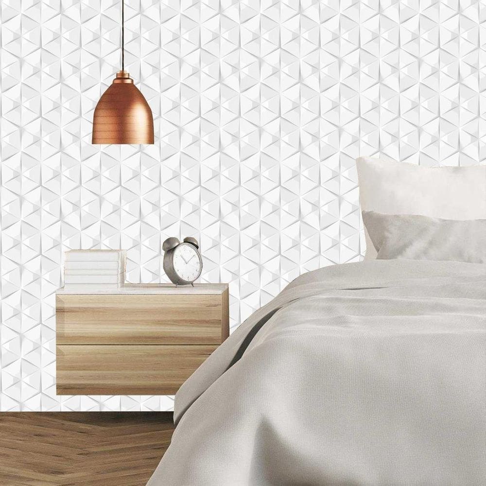 Papel De Parede Autoadesivo Branco 3D Quarto Lavável 3M _48