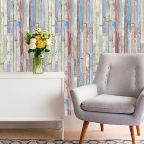 Papel De Parede Madeira Colorida Lavável Quarto Adesivo