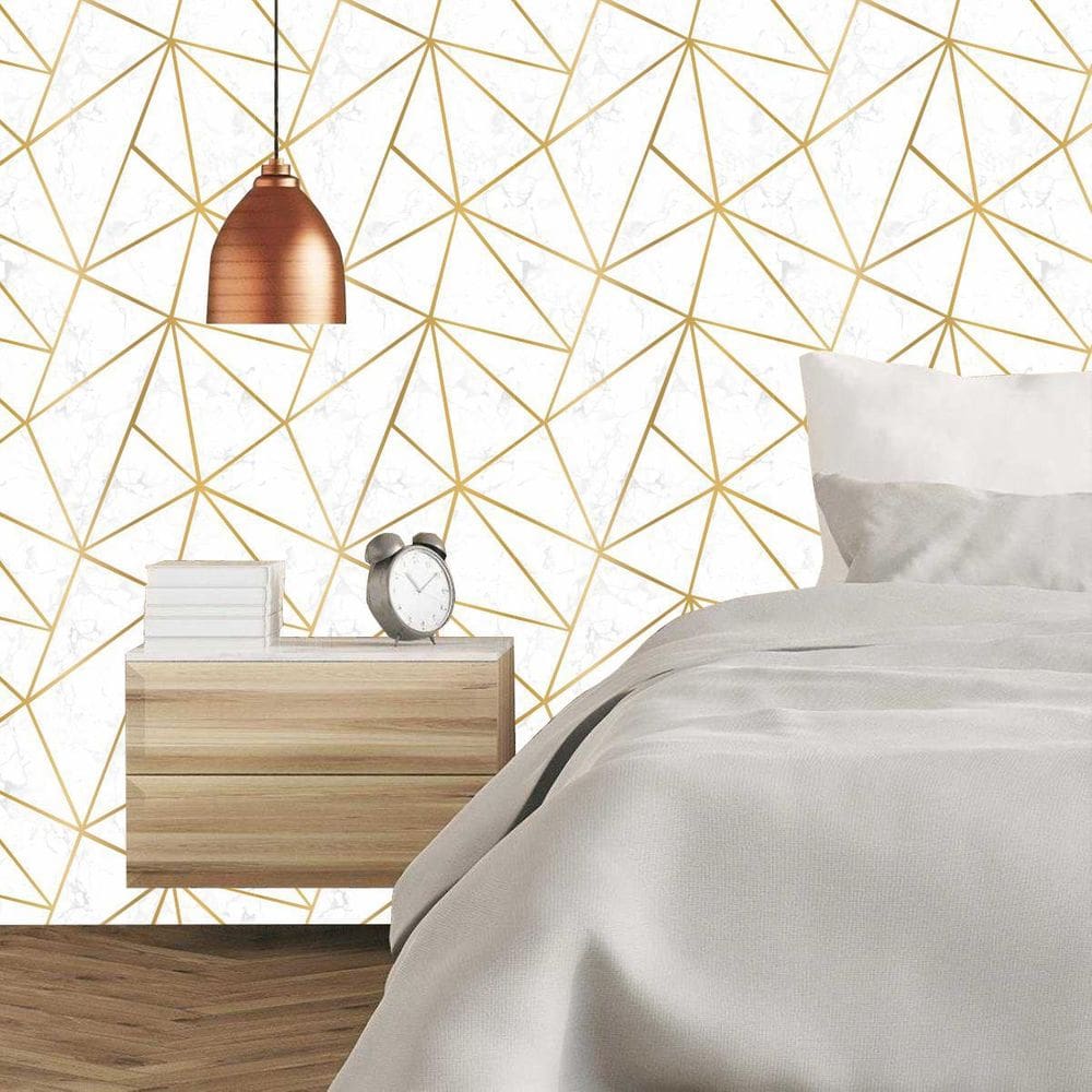 Papel De Parede Mármore Zara Dourado E Branco Lavável
