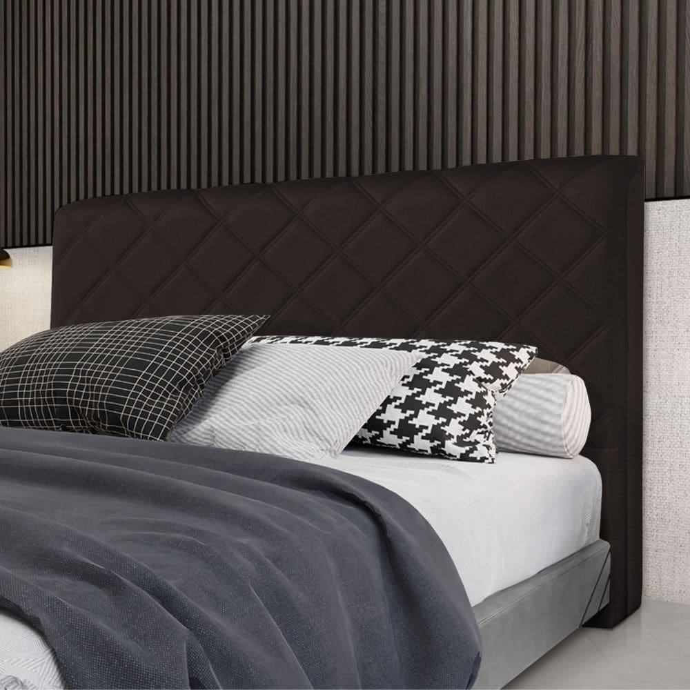 Cabeceira Cama Box King Estofada Capri Linho Marrom Escuro