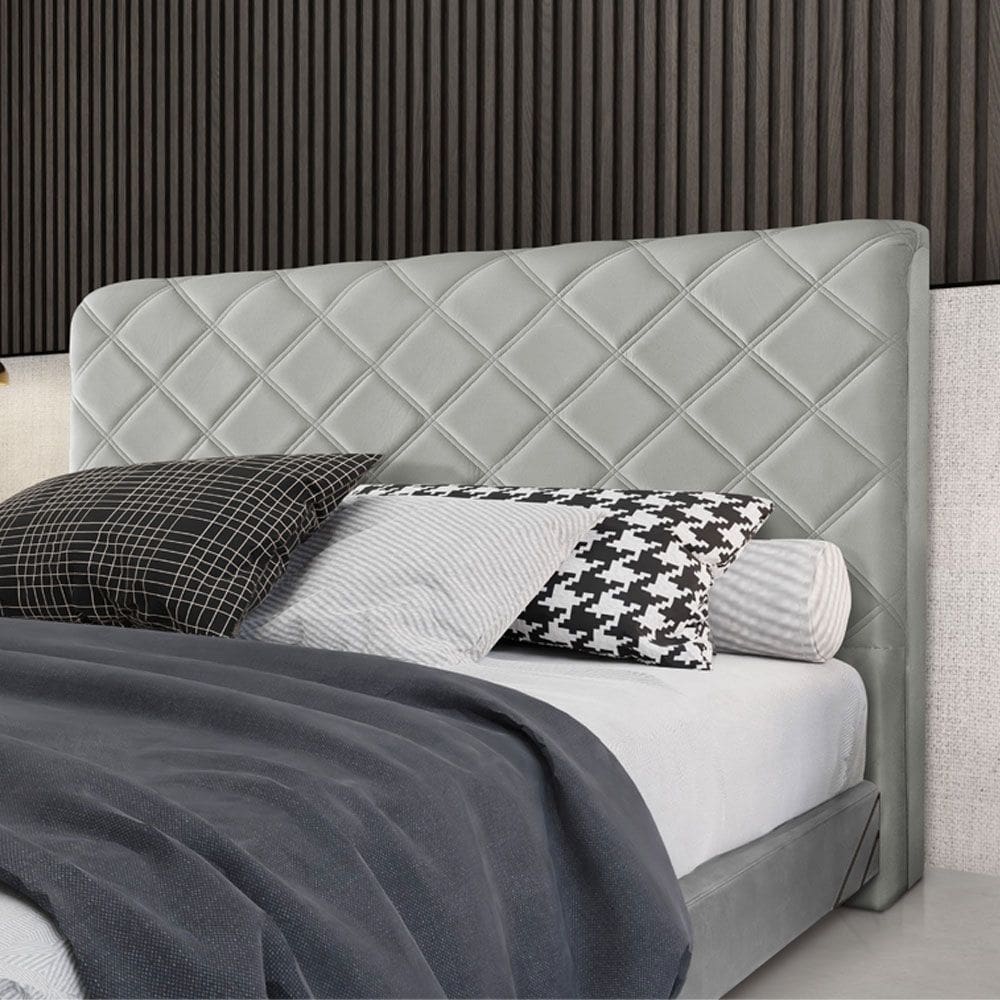 Cabeceira Cama Box Queen Estofada Capri Veludo Cinza Claro