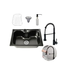 Cuba Cozinha Gourmet Aço Inox 60x42 E Torneira Flexível Preta Brinovar