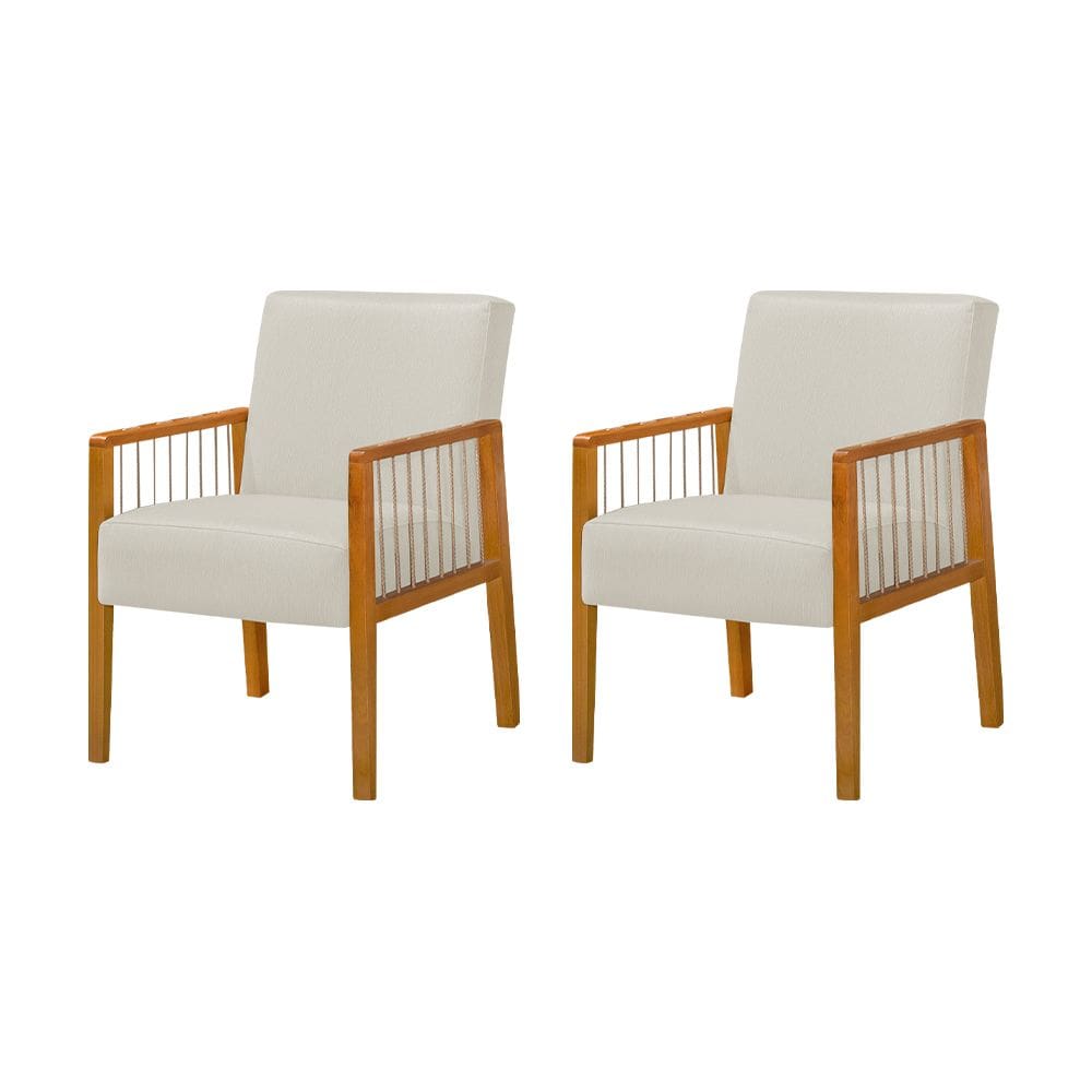 Kit 2 Poltronas Decorativas Base em Madeira Maciça e Corda Náutica Copacabana Linho Crú