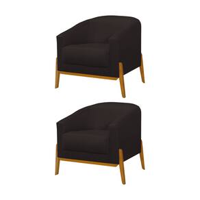 Kit 2 Poltronas Living Base em Madeira Maciça Flórida Linho Marrom Escuro
