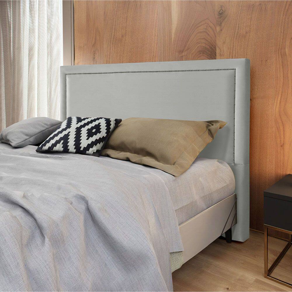 Cabeceira Cama Box Casal Estofada Aruba Veludo Cinza Claro