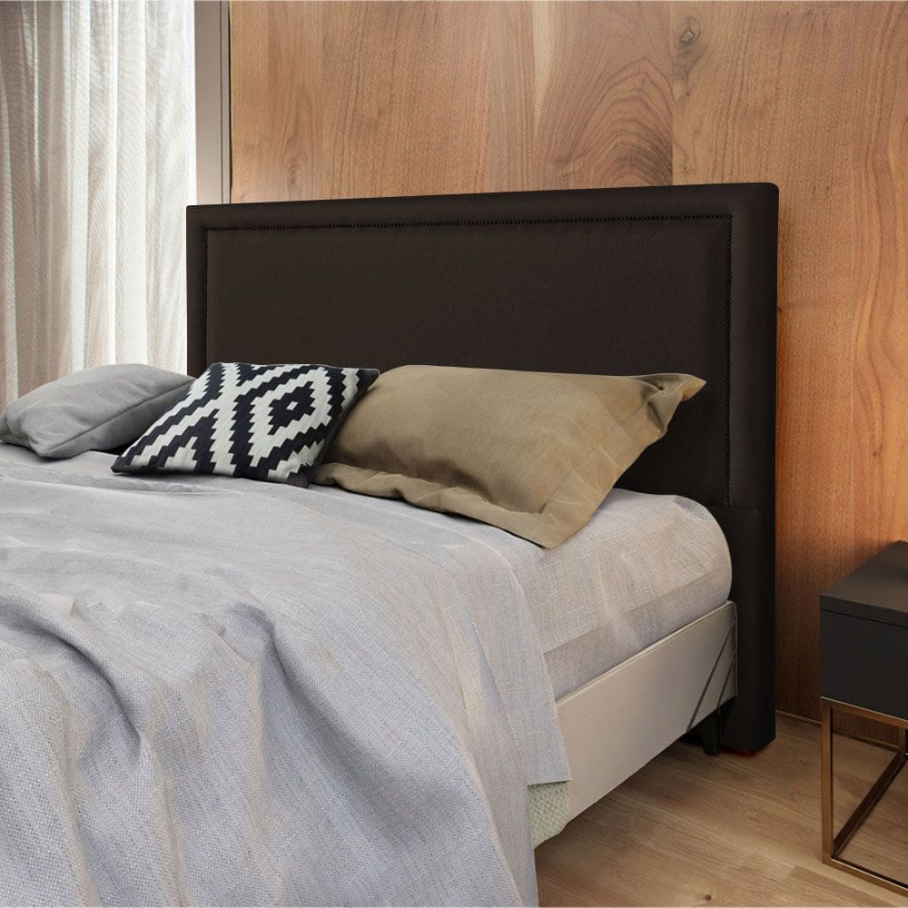 Cabeceira Cama Box Queen Estofada Aruba Linho Marrom Escuro
