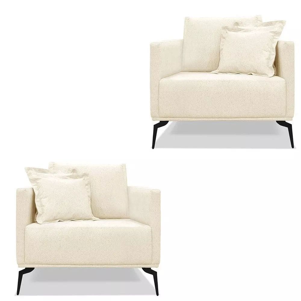 Kit 2 Poltronas Decorativa Livorno Linho com Pés em Aço - SSX Multicoisas