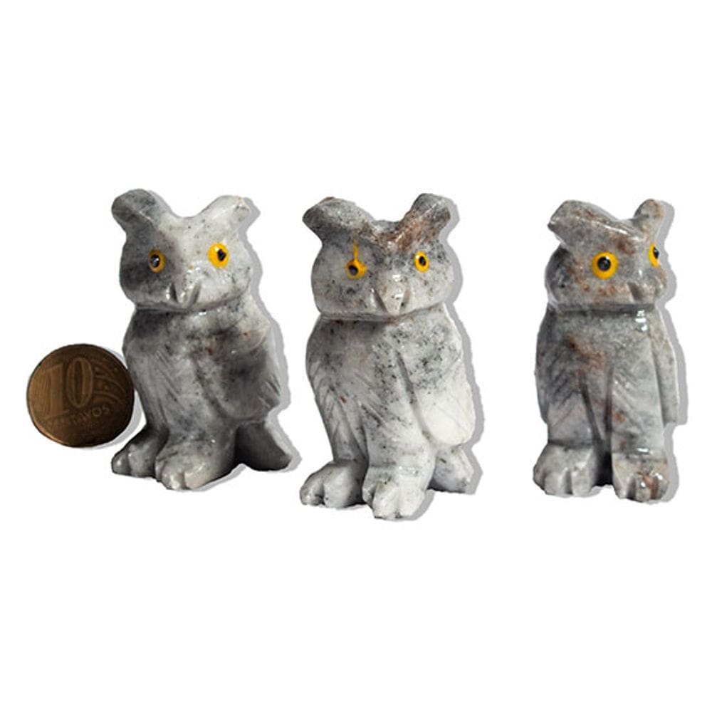 10 Coruja Cinza Esculpida em Dolomita Pedra para Decoração