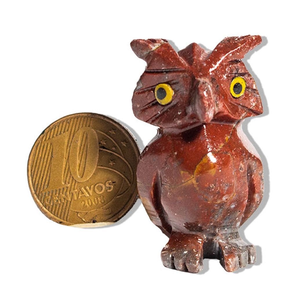 03 Mini Coruja Vermelho Esculpida em Dolomita para Decoração