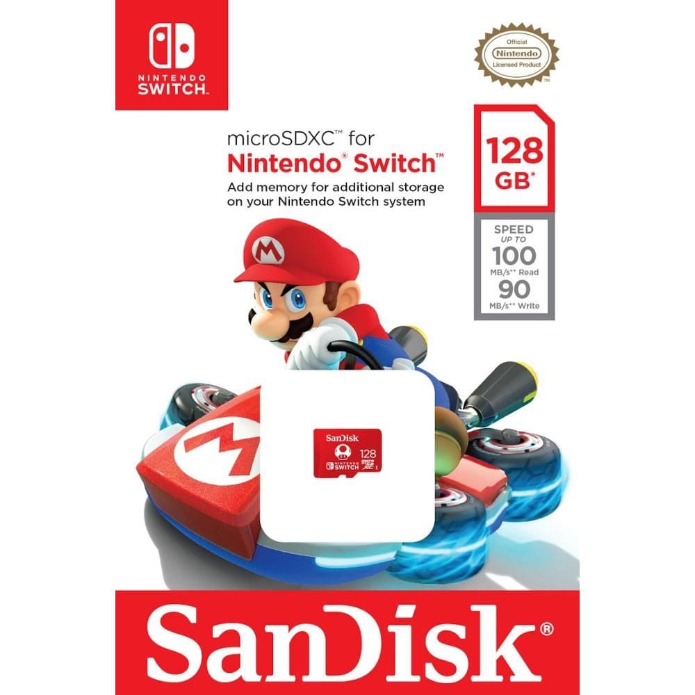 Cartão de memória SanDisk Nintendo Switch MicroSD 128GB, licenciado oficialmente para o console Nintendo Switch, SDSQXAO-128G-GNCZN SANDISK