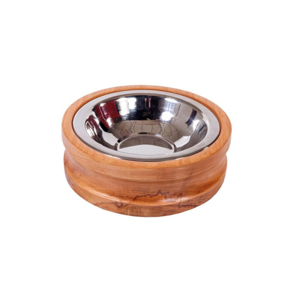 Comedouro / Bebedouro Modernpet Redondo Madeira Inox - Médio