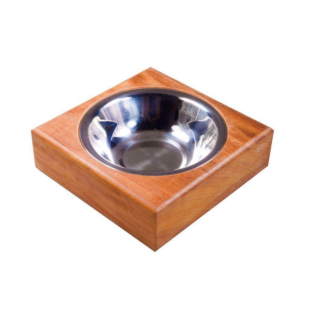 Comedouro ModernPet Madeira/Inox - Resistente - 20x20cm