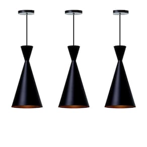 Kit 3 Lustre Pendente Canadá Preto Com Cobre Mesa Jantar