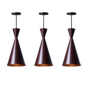 Kit 3 Lustre Pendente Canadá Marrom Com Cobre Mesa Jantar