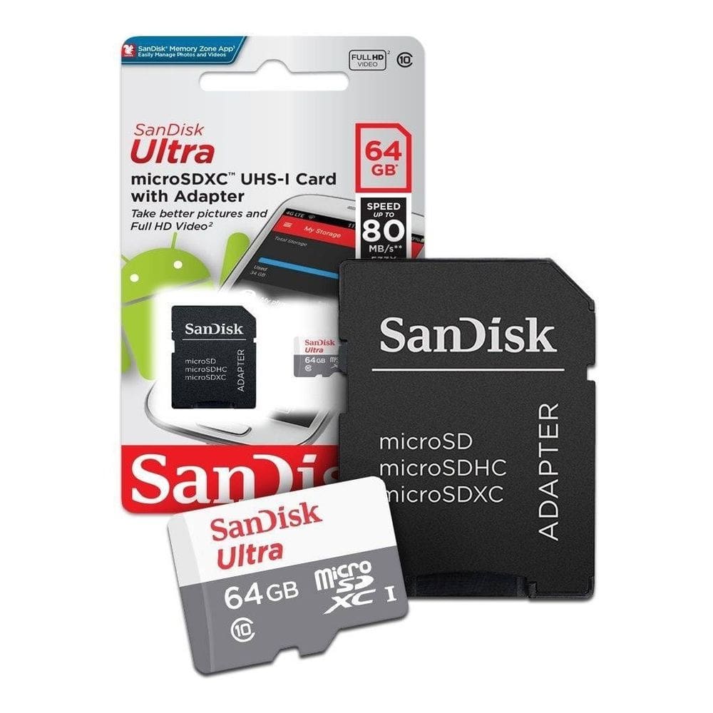 Cartão Micro Sd Sandisk Ultra 64Gb 80Mb/S Com Adaptador Sd