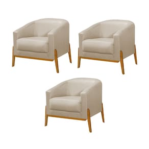Kit 3 Poltronas Living Base em Madeira Maciça Flórida Linho Capuccino